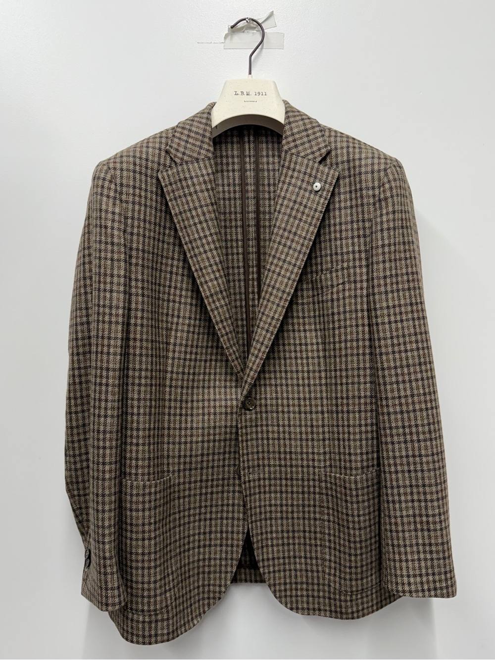 Brown & Beige Mini Check Wool Unconstructed Blazer - L.B.M. 1911